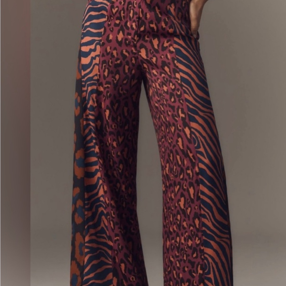 FARM Rio Anthropologie Mixed Print Leopard Tiger Wide-Leg Pants M